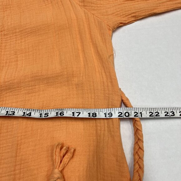 Magaschoni Dress XS Orange Organic Cotton Gauze Tiered Button Down Beachy Boho - Picture 9 of 9